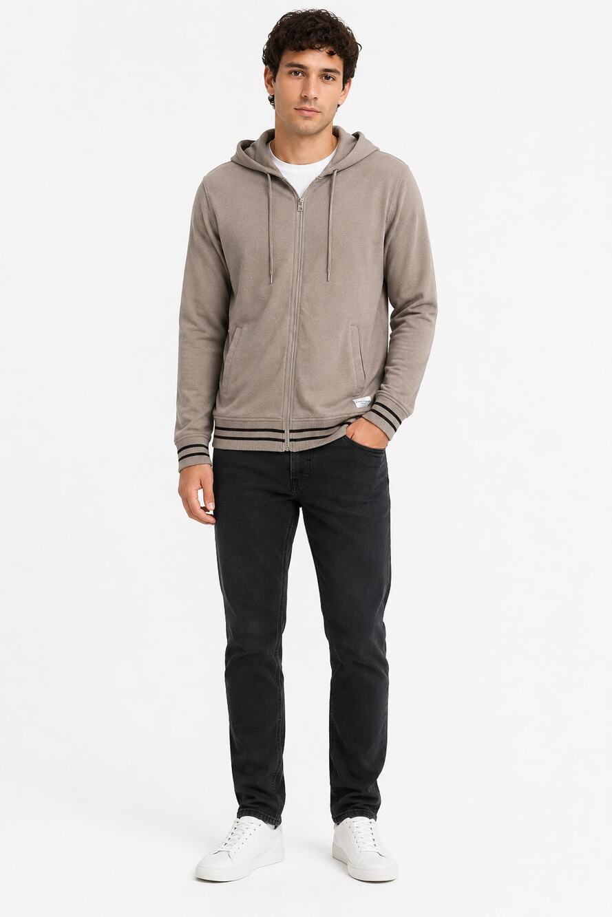 Five Four Yonas Zip Up Hoodie Pullover Taupe Mens Large New Long Sleeve Grey